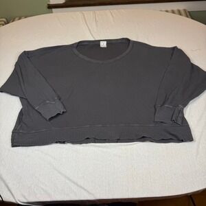 Offline by Aerie Waffle Knit scoop Neck Long Sleeve Oversized Top Charcoal XXL